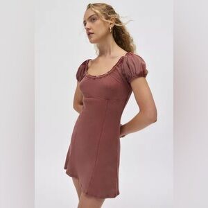 BDG Urban Outfitters Kit Brown Scoop Neck Short Sleeve Mini Dress